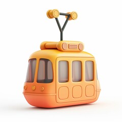 Cute Cable Car Cartoon Clay Illustration, 3D Icon, Isolated on white background