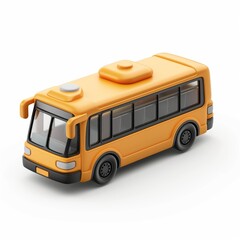 Cute Bus Cartoon Clay Illustration, 3D Icon, Isolated on white background