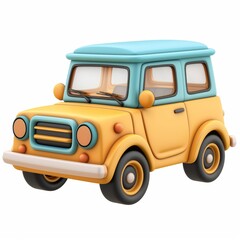 Cute Car Cartoon Clay Illustration, 3D Icon, Isolated on white background