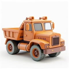 Cute Construction Truck Cartoon Clay Illustration, 3D Icon, Isolated on white background