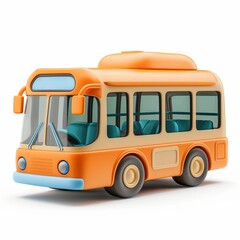 Cute Bus Cartoon Clay Illustration, 3D Icon, Isolated on white background