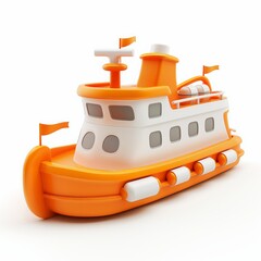 Cute Ferry Cartoon Clay Illustration, 3D Icon, Isolated on white background
