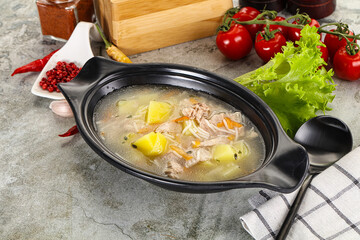 Homemade chicken soup with vegetables