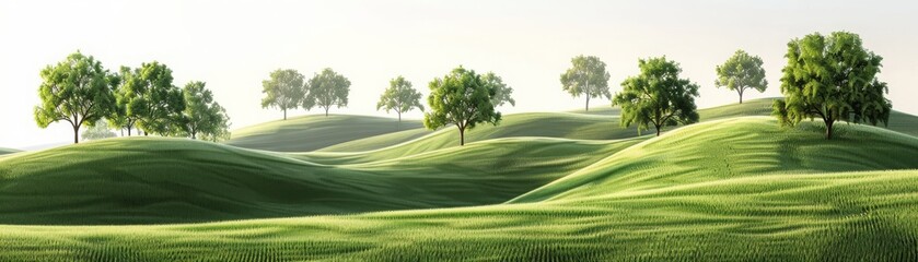 A field of trees with a bright green grassy hillside - Powered by Adobe