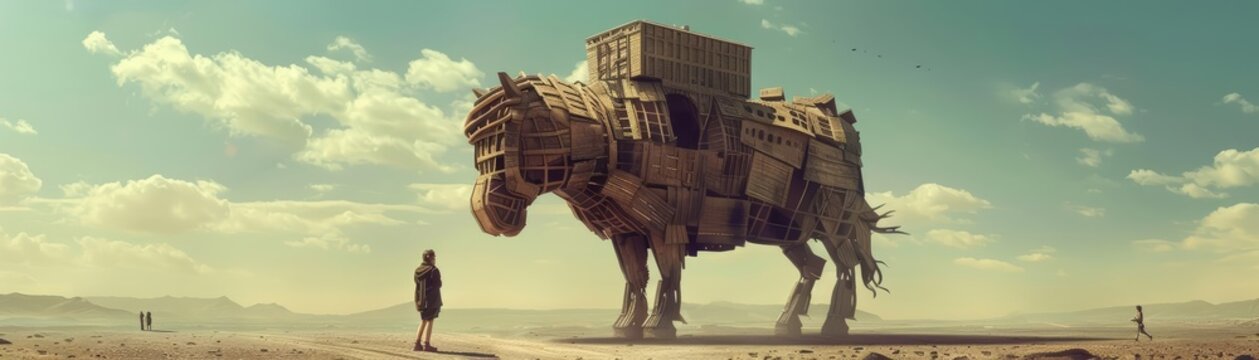 Explore the concept of deception and concealment through the Trojan horse concept