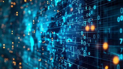 Fototapeta premium Futuristic Cybersecurity Concept with Lighted Binary Codes on a Dark Blue Background