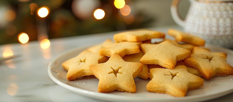 A plate of cookies with star shapes on it.