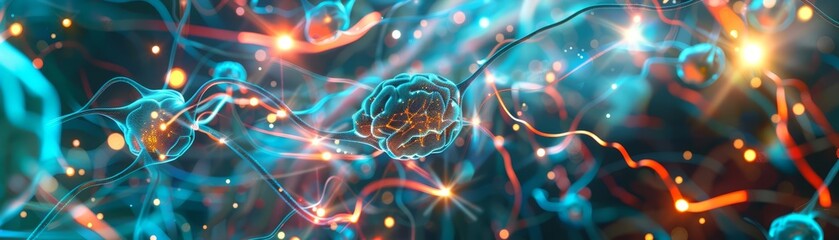 Generate a detailed illustration of a digital background showing the inner workings of a brain synapse scanning technology