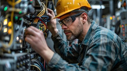 A network engineer configuring a rugged edge computing device in a remote industrial plant, surrounded by machinery