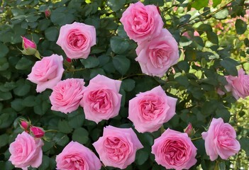 A view of Pink Roses in a garden