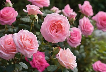 A view of Pink Roses in a garden