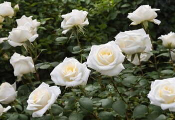 A view of White Roses in a garden