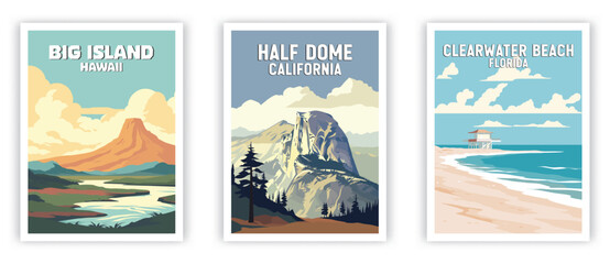 Big Island, Half Dome, Clearwater Beach Illustration Art. Travel Poster Wall Art. Minimalist Vector art © Duy