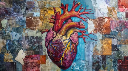 Obraz premium Mixed medium artwork showcasing modern medical science and advancements in treating heart disease