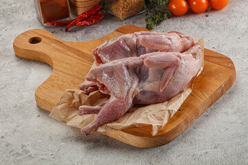 Raw gurmet quail bird preparation