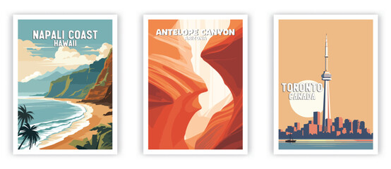 Napali Coast, Antelope Canyon, Toronto Illustration Art. Travel Poster Wall Art. Minimalist Vector art © Duy