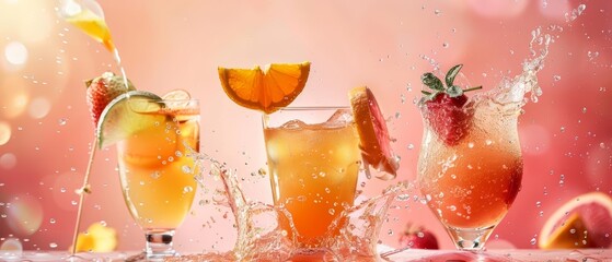 Signature cocktails bursting into a taste splash explosion isolated on a plain studio background