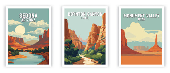 Sedona, Boynton Canyon, Monument Valley Illustration Art. Travel Poster Wall Art. Minimalist Vector art