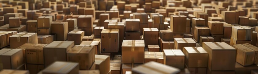 Fototapeta premium The sight of countless cardboard boxes, forming a sea of brown in every direction and swallowing up any empty space