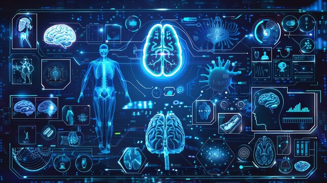 Medical specialties icon set including cardiology, neurology, and orthopedics, presented with precise, clinical detailing