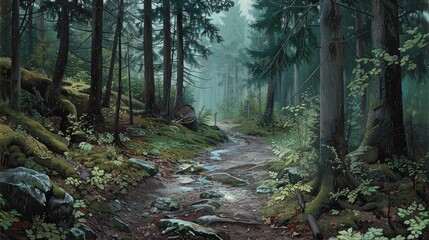 Forest Trail on a Rainy Day