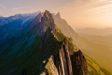 Schaeffler mountain ridge swiss Alpstein, Appenzell Switzerland, a ridge of the majestic Schaeffler...