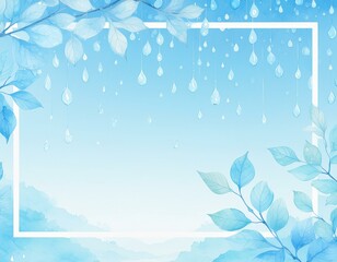 水彩テイストの葉っぱと雨のフレーム