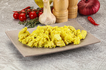 Italian cuisine - yellow risotto with chicken