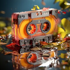 Illustration of a brightly colored audio cassette, generated by AI