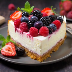 Delightful dessert that combines a creamy cheesecake filling with a sweet and tart berry topping
