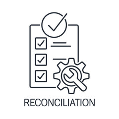 Data reconciliation. Information processing process.Vector linear icon isolated on white background.