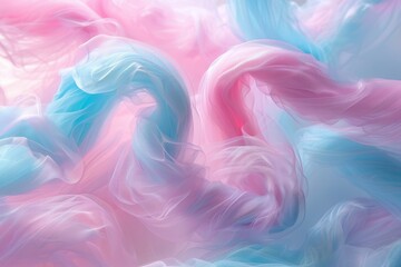 Detailed close-up of intertwining pink and blue cotton candy strands in soft pastel colors