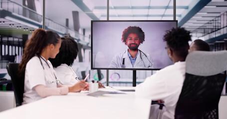 Obraz premium Doctor Team Meeting Video Conference Webinar