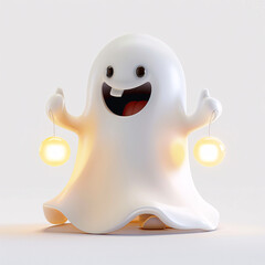Ghost character. Halloween scary ghostly monster, dead boo spook and cute funny boohoo spooky fly anima or horror curious devil phantom costume isolated cartoon.