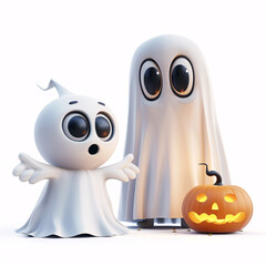 Ghost character. Halloween scary ghostly monster, dead boo spook and cute funny boohoo spooky fly anima or horror curious devil phantom costume isolated cartoon.