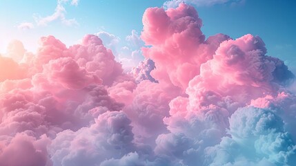 Amazing beautiful pink and blue pastel cloudscape with bright sunlight