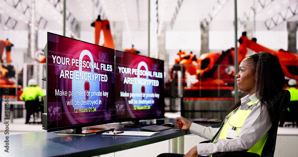 Poster car factory worker confused with malware attack