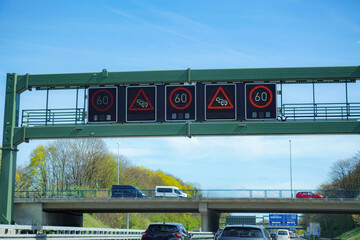 Restriction signs on motorways. Automotive industry.