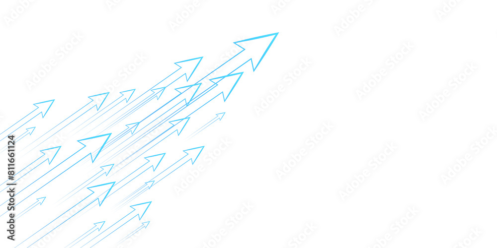 Poster a series of ascending blue arrows against a white background, symbolizing growth or progress in a si