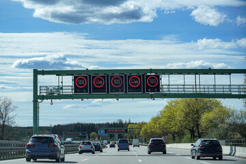 Restriction signs on motorways. Automotive industry.