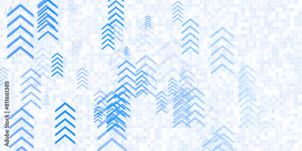 Poster a blue and white abstract geometric pattern, on a transparent grid background, illustrating a data f
