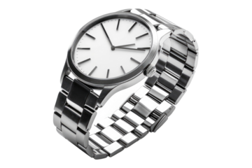 Stainless steel watch isolated on transparent background