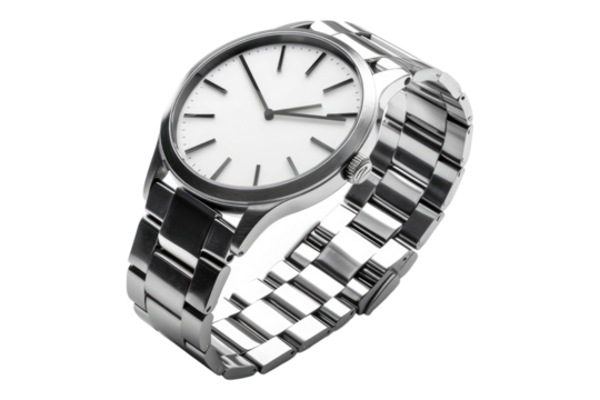Stainless steel watch isolated on transparent background