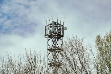 Antenna installations 5G. Internet broadcasting and radio transmission and reception system at high...