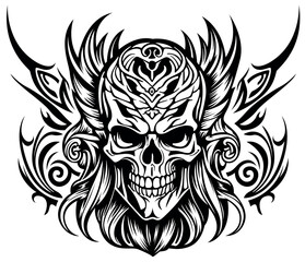 Skull with Decorations as a Tattoo or Motif for Textile Printing