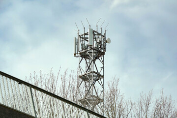 Antenna installations 5G. Internet broadcasting and radio transmission and reception system at high...