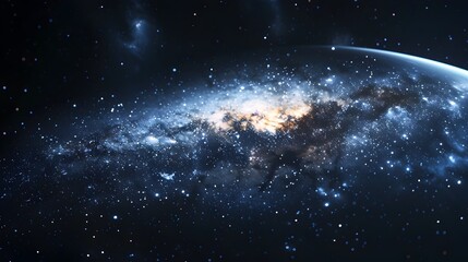 Fototapeta premium Serene Cosmic Landscape of Swirling Celestial Bodies Amidst Twinkling Stars and Luminous Nebulae in the Infinite Expanse of the Mesmerizing Universe