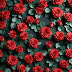 an appealing top-view AI composition featuring a seamless pattern of fresh red roses for an aesthetically pleasing wallpaper design attractive look