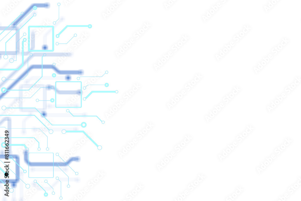 Poster abstract digital circuitry with technological elements on a white background, concept of technology