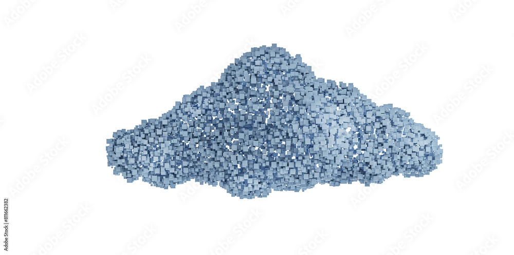Poster A blue voxel-based cloud-like structure on a white background, showcasing a modern abstract design concept